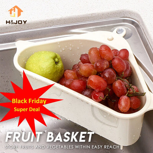 Kitchen Triangular Sink Strainer Drain Vegetable Fruite Drainer Basket Suction Cup Sponge Rack Storage ToolSink Filter Shelf